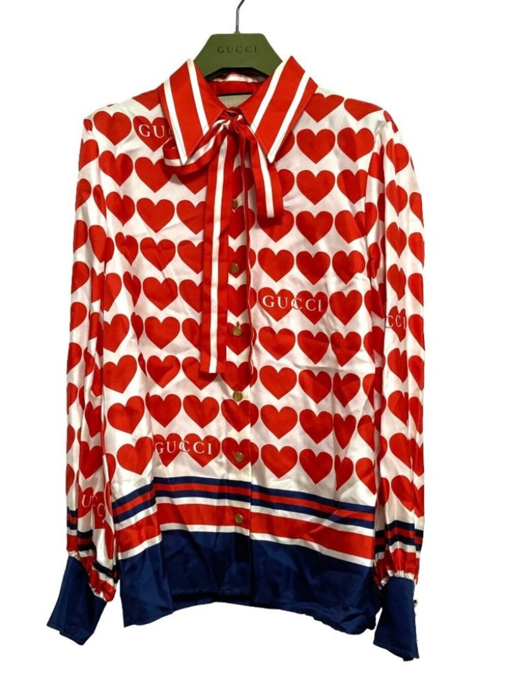 Gucci Heart Print Silk Blouse with Bowtie 36